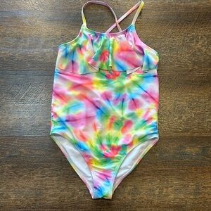 Magic Rainbow Tie-Dye One-Piece Swimsuit with Ruffle